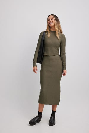 Olive Green Strukturerad Midikjol