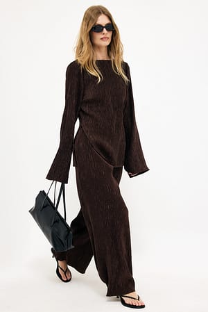 Brown Strukturerade byxor med mellanhög midja