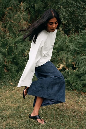 Dark Blue Suede Mid Waist Skirt
