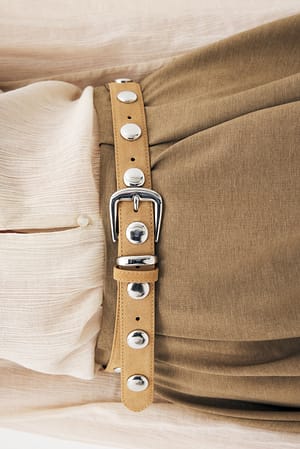 Light Beige Suede Studded Belt