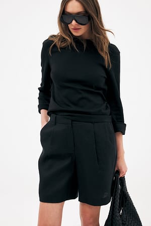 Black Tailored Linen Shorts