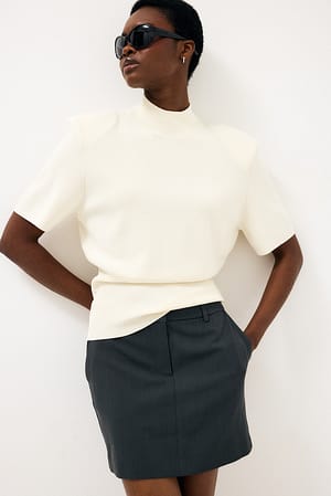 Grey Melange Tailored Mini Skirt