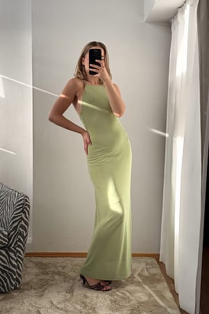 Green Thin Strap Jersey Dress