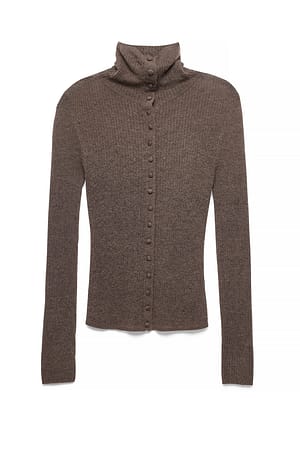 Mauve Thin Wool Knitted Button Top