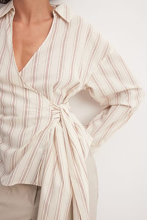 Rust Stripe Tie Waist Cotton Shirt