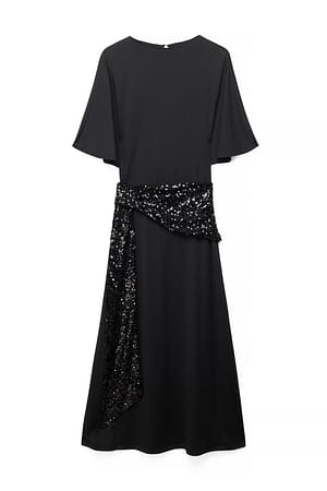 Black Pailletten-Kleid mit Taillengürtel