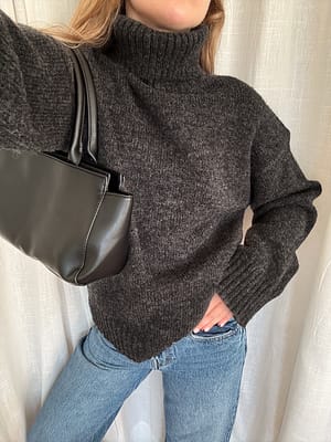 Dark Grey Melange Turtle Neck Wool Blend Knitted Sweater