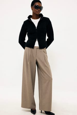 Black Turtleneck Bouclé Knitted Cardigan