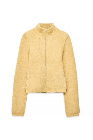 Yellow Rullekrave Bouclé Strikket Cardigan