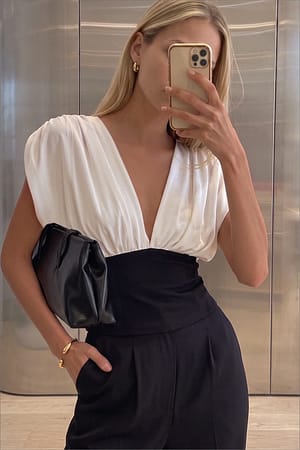 Black/White V Neck Top
