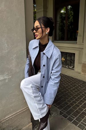 Light Blue Veste en faux daim à poche