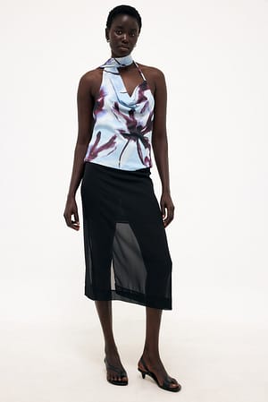 Abstract Floral Waterfall Scarf Top