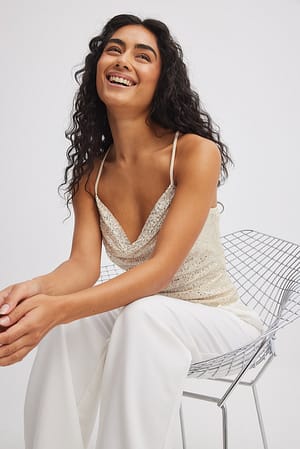 Beige Waterfall Sequin Singlet