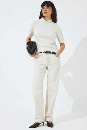 Beige Way rechte jeans met halfhoge taille