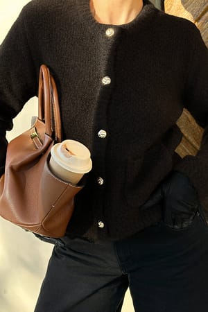 Brown Knitted Gold Button Cardigan