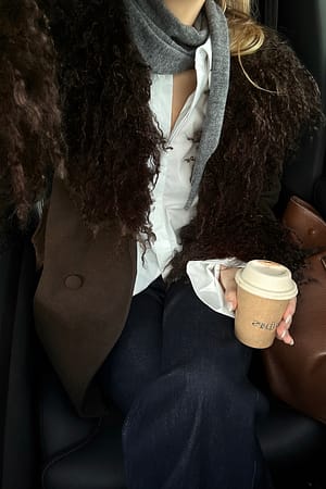 Brown Bonded Detail Curly Faux Fur Jacket