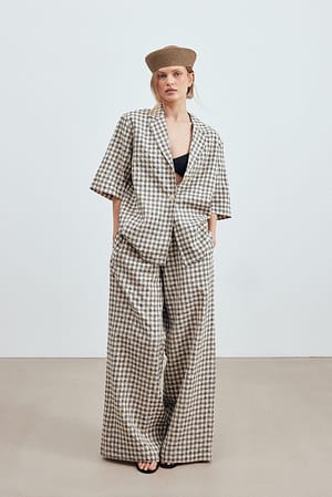 Dark Blue Wide Checked Drawstring Pants
