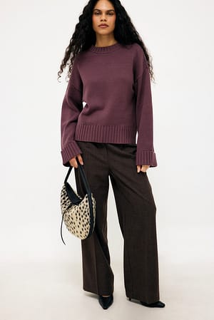 Brown Melange Wijde hoge taille melange broek