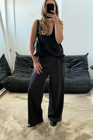 Dark Grey vida melerade byxor med hög midja