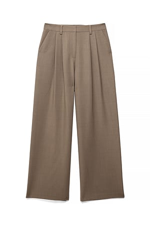 Dark Beige Pantalones de traje melange de talle alto ancho