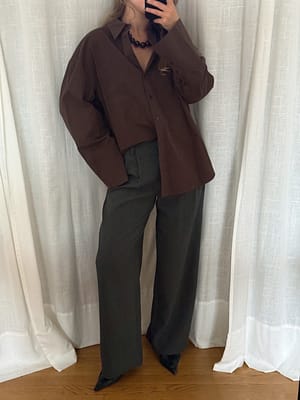 Dark Grey Wide High Waist Melange Suit Pants
