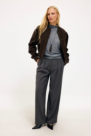 Grey Pantalón de traje ancho de talle alto