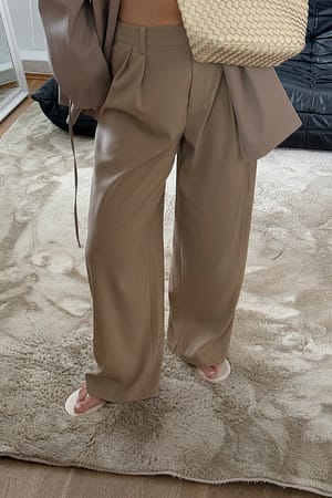Taupe Wide High Waist Suit Pants