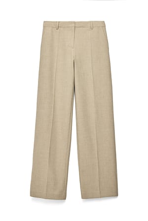 Beige Wide Leg Mid Waist Pants