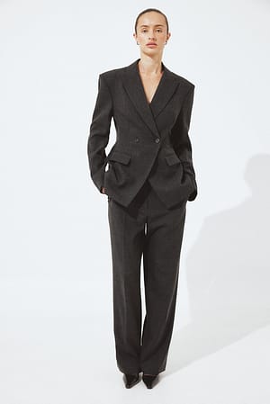 Dark Grey Bukser med vide ben og mellemhøj talje