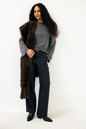 Dark Grey Wide Leg Mid Waist Pants
