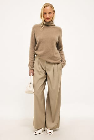 Taupe Wide Low Waist Suit Pants