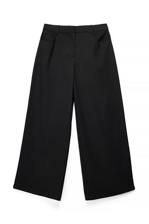 Black Wide Mid Waist Pocket Pants