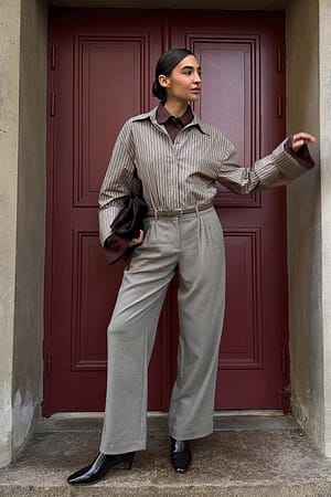 Greige Wide Mid Waist Suit Pants