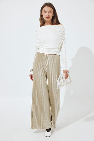 Beige Wide Pleated Trousers