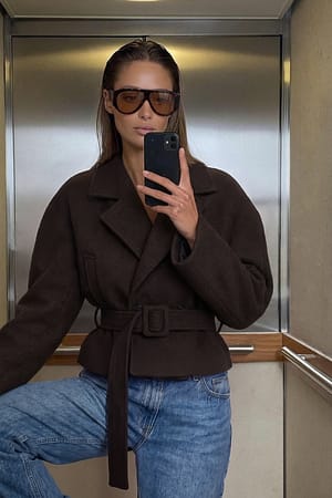 Brown Wide Shoulder Short Coat