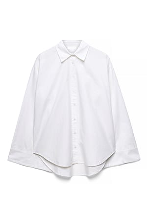White Wide Sleeve Cotton Shirt