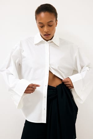White Wide Sleeve Cotton Shirt