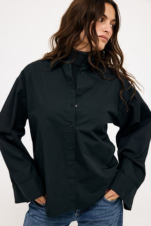 Black Wide Sleeve Cotton Shirt