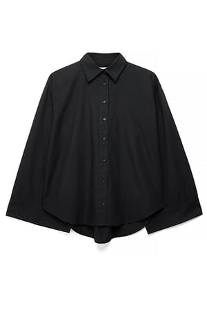 Black Wide Sleeve Cotton Shirt