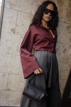 Dark Plum Wide Sleeve Cotton Shirt