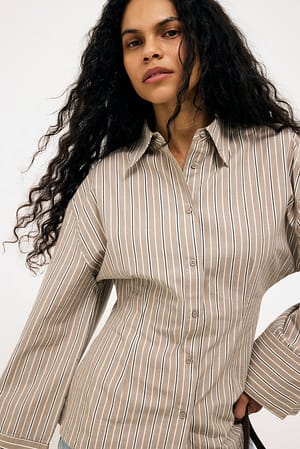 Brown Stripe Wide Sleeve Fitted Shirt