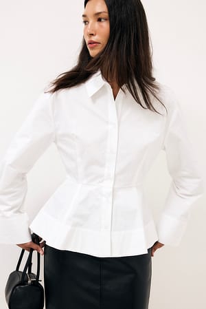 White Wide Sleeve Peplum Cotton Shirt