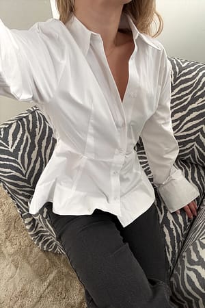 White Wide Sleeve Peplum Cotton Shirt