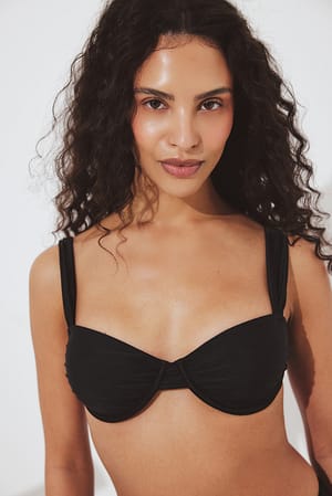 Black Sujetaor de bikini drapeado con tirantes anchos