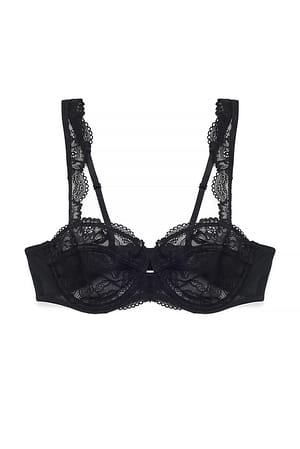 Black Soutien-gorge balconnet en dentelle à larges bretelles