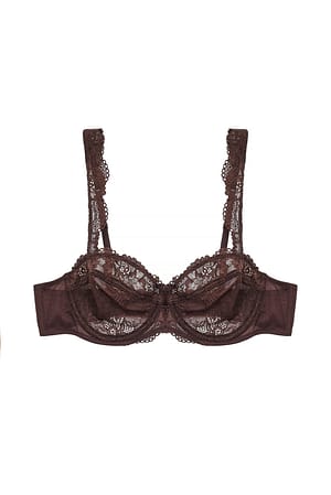 Brown Soutien-gorge balconnet en dentelle à larges bretelles