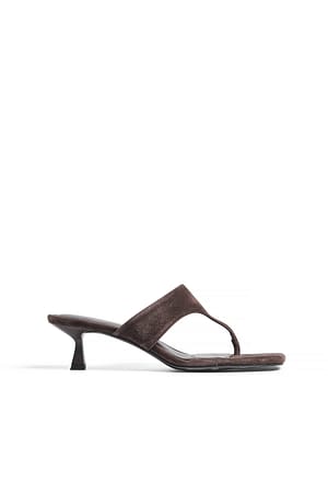 Brown Wide Thong Suede Heels