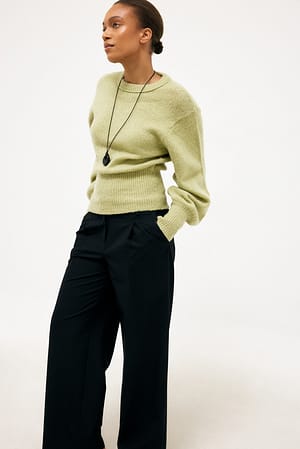 Light Green Wool Blend Balloon Sleeve Knitted Sweater