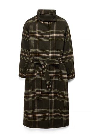 Check Wool Blend Checked Maxi Coat