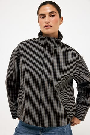 Check Wool Blend High Neck Checked Jacket